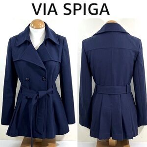 VIA SPIGA Wool Pleated Peplum Skirt-line Pea Coat